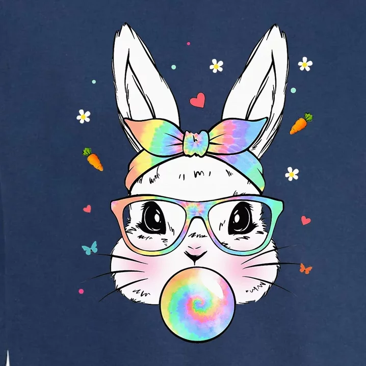 Cute Bunny With Tie Dye Glasses Bubblegum Easter Garment-Dyed Sweatshirt