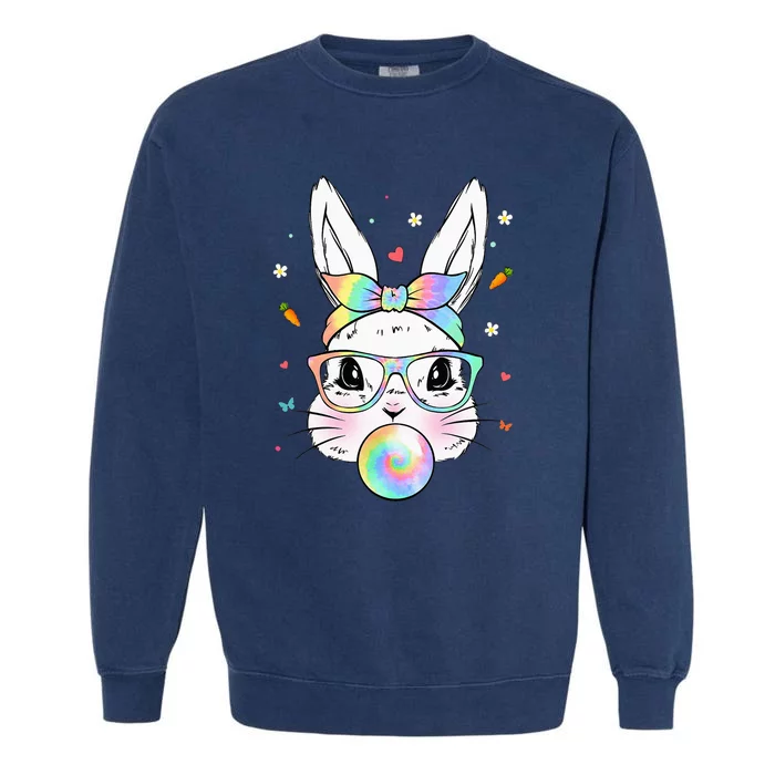 Cute Bunny With Tie Dye Glasses Bubblegum Easter Garment-Dyed Sweatshirt