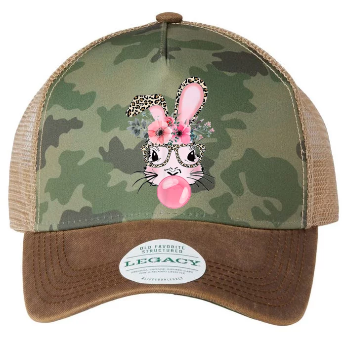 Cute Bunny With Leopard Glasses Bubblegum Easter Day Legacy Tie Dye Trucker Hat