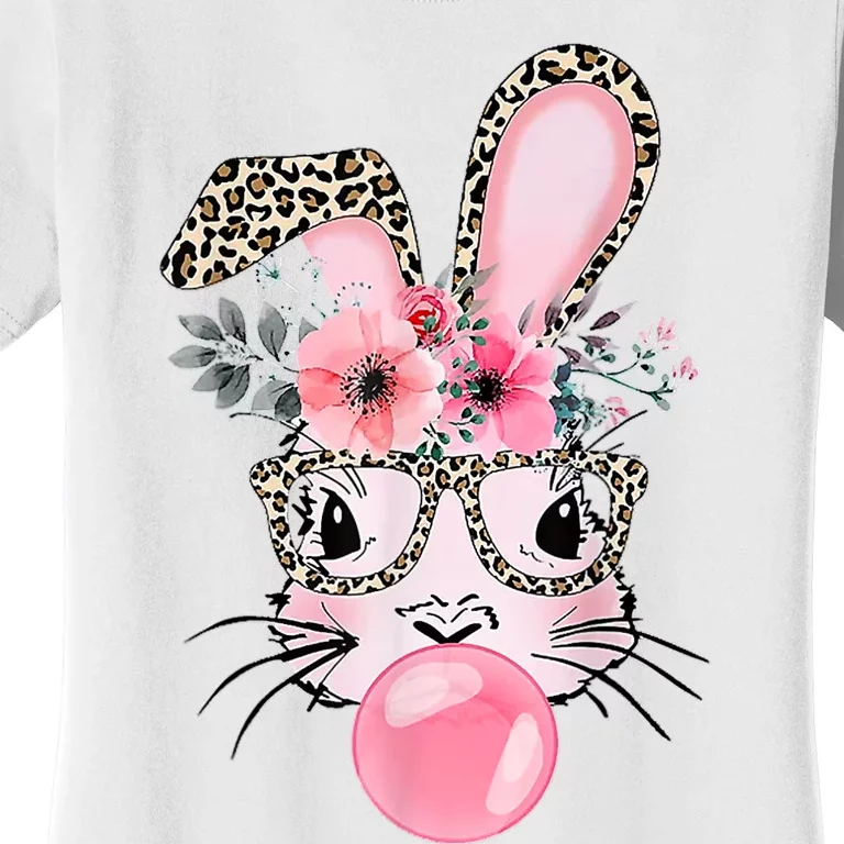 Cute Bunny With Leopard Glasses Bubblegum Easter Day Women's T-Shirt