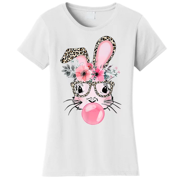 Cute Bunny With Leopard Glasses Bubblegum Easter Day Women's T-Shirt