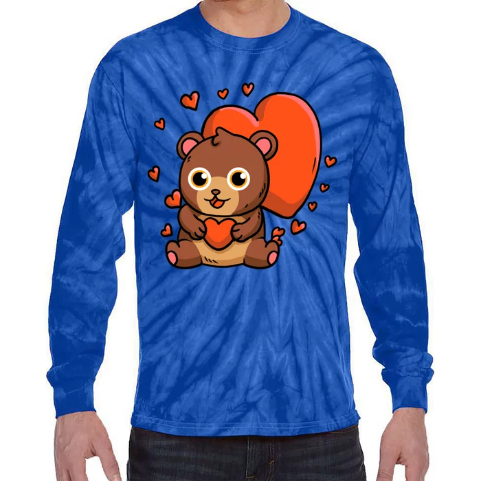 Cute Bear With Hearts Bear Lovers Valentine's Day Gift Tie-Dye Long Sleeve Shirt