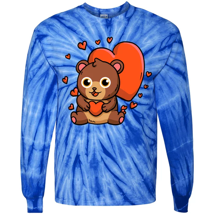 Cute Bear With Hearts Bear Lovers Valentine's Day Gift Tie-Dye Long Sleeve Shirt