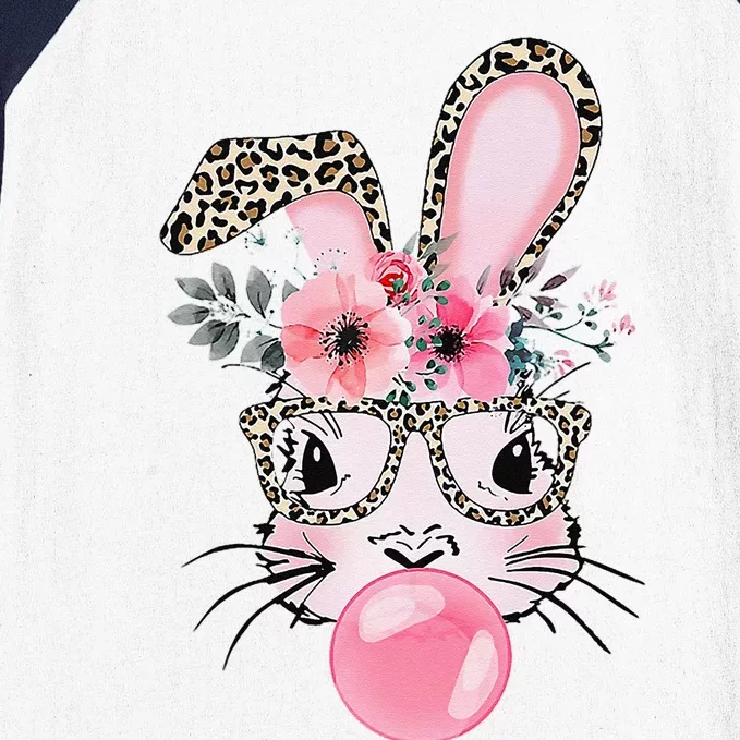 Cute Bunny With Leopard Glasses Bubblegum Easter Day Baseball Sleeve Shirt