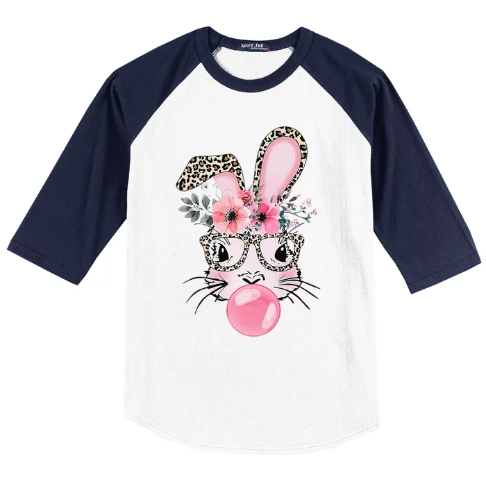 Cute Bunny With Leopard Glasses Bubblegum Easter Day Baseball Sleeve Shirt