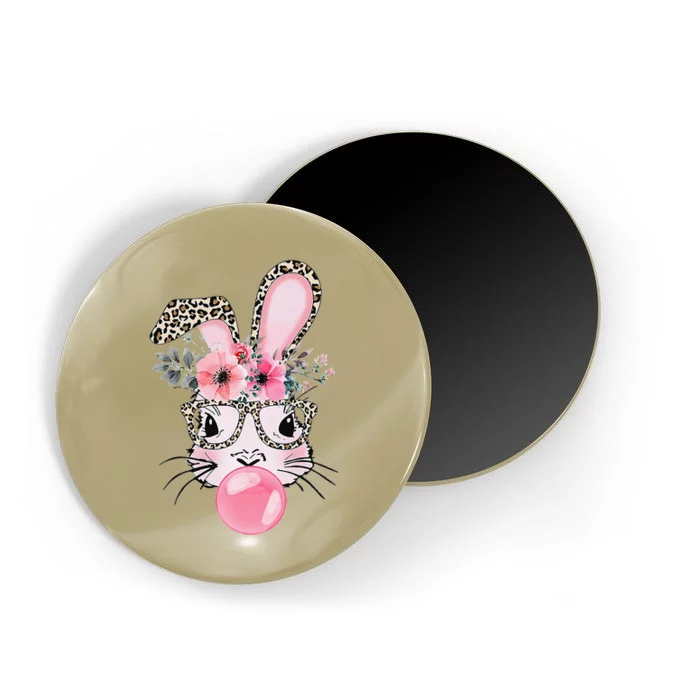 Cute Bunny With Leopard Glasses Bubblegum Easter Day Magnet