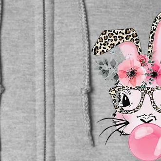 Cute Bunny With Leopard Glasses Bubblegum Easter Day Full Zip Hoodie