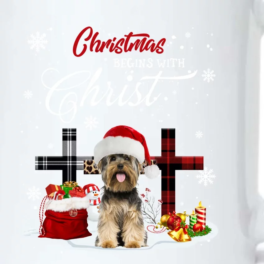 Christmas Begins With Christ Yorkie Christmas Cross Cute Gift Black Color Changing Mug