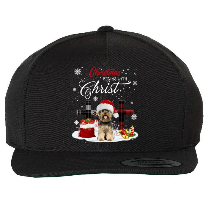 Christmas Begins With Christ Yorkie Christmas Cross Cute Gift Wool Snapback Cap