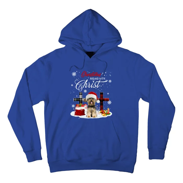 Christmas Begins With Christ Yorkie Christmas Cross Cute Gift Hoodie