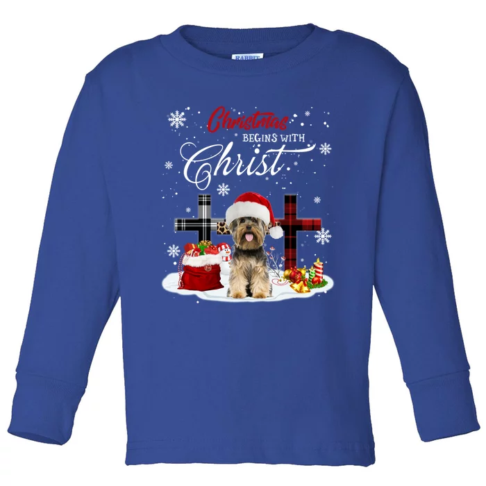 Christmas Begins With Christ Yorkie Christmas Cross Cute Gift Toddler Long Sleeve Shirt