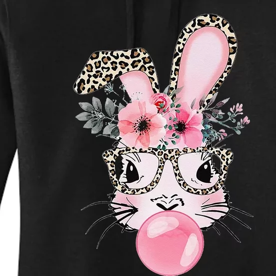 Cute Bunny With Leopard Glasses Bubblegum Easter Day Women's Pullover Hoodie