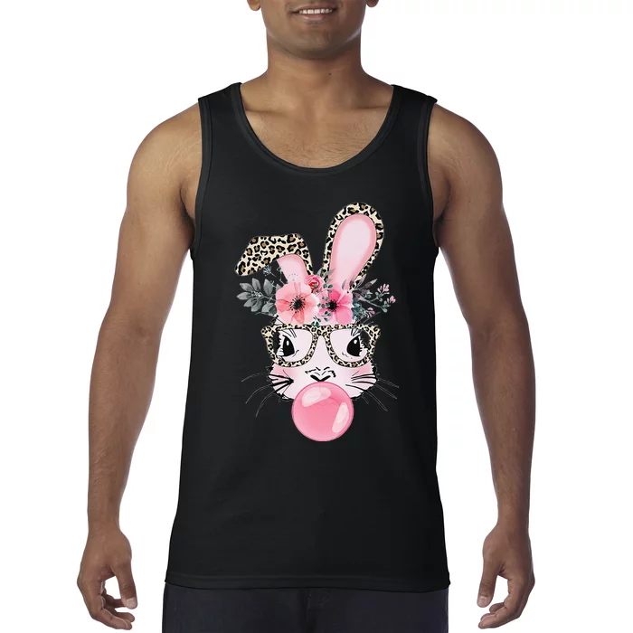 Cute Bunny With Leopard Glasses Bubblegum Easter Day Tank Top