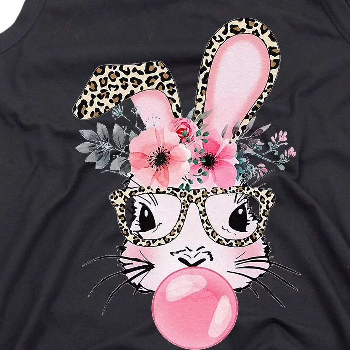 Cute Bunny With Leopard Glasses Bubblegum Easter Day Tank Top