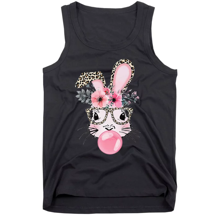 Cute Bunny With Leopard Glasses Bubblegum Easter Day Tank Top