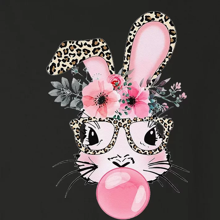 Cute Bunny With Leopard Glasses Bubblegum Easter Day Toddler Long Sleeve Shirt