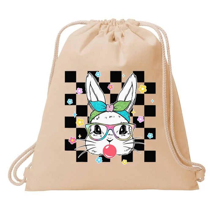 Cute Bunny With Bandana Glasses Bubblegum Drawstring Bag