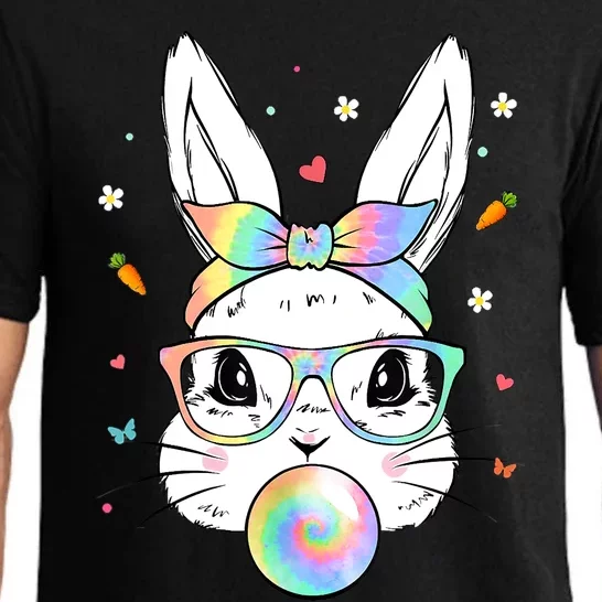 Cute Bunny With Tie Dye Glasses Bubblegum Easter Day Pajama Set