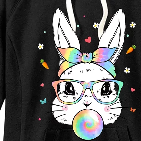 Cute Bunny With Tie Dye Glasses Bubblegum Easter Day Women's Fleece Hoodie