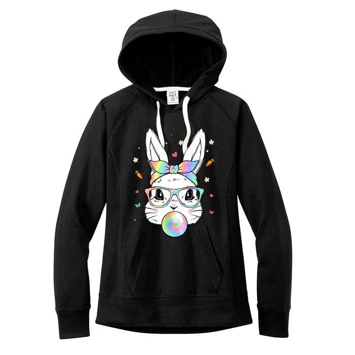 Cute Bunny With Tie Dye Glasses Bubblegum Easter Day Women's Fleece Hoodie