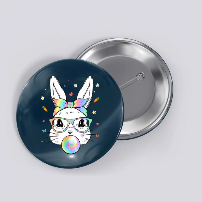 Cute Bunny With Tie Dye Glasses Bubblegum Easter Day Button