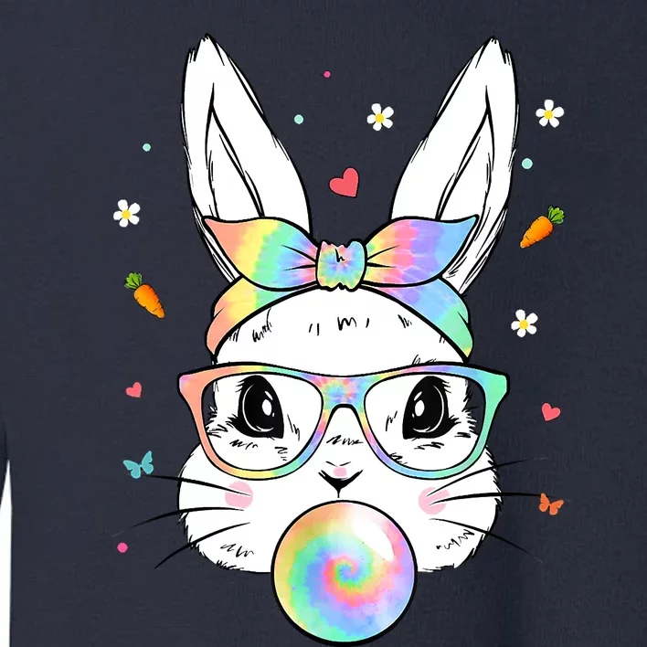 Cute Bunny With Tie Dye Glasses Bubblegum Easter Day Toddler Sweatshirt