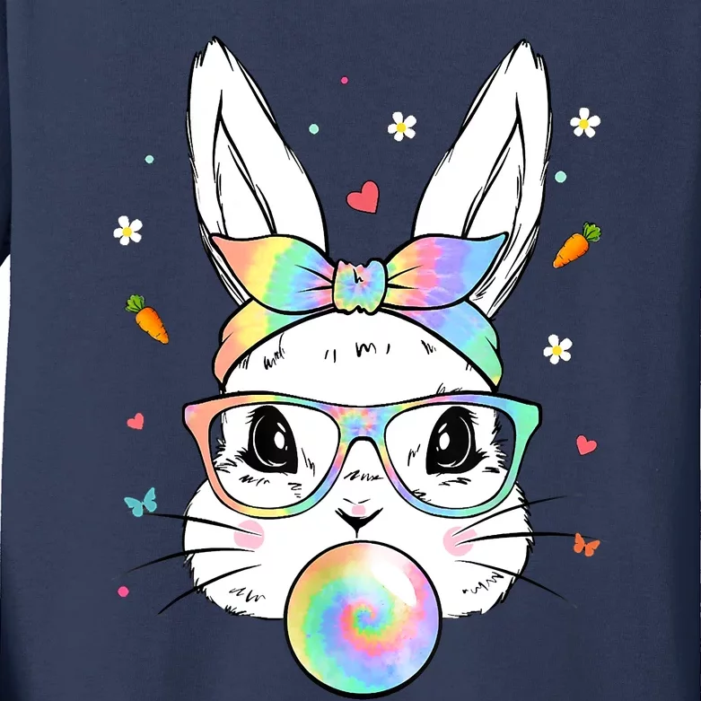 Cute Bunny With Tie Dye Glasses Bubblegum Easter Day Kids Long Sleeve Shirt