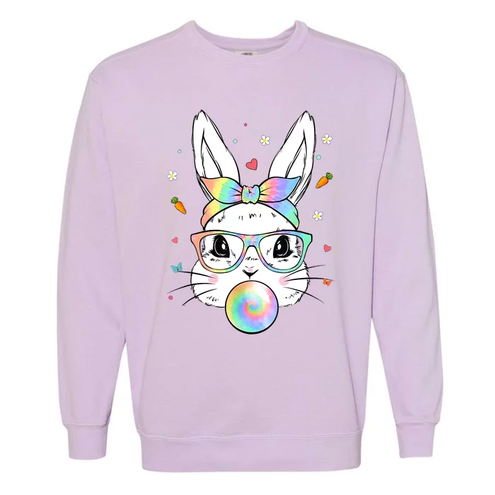 Cute Bunny With Tie Dye Glasses Bubblegum Easter Day Garment-Dyed Sweatshirt