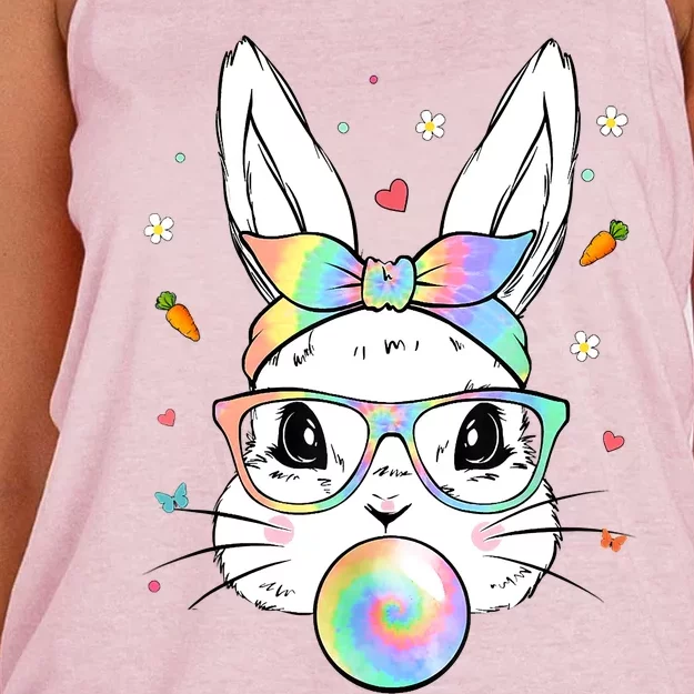 Cute Bunny With Tie Dye Glasses Bubblegum Easter Day Women's Knotted Racerback Tank