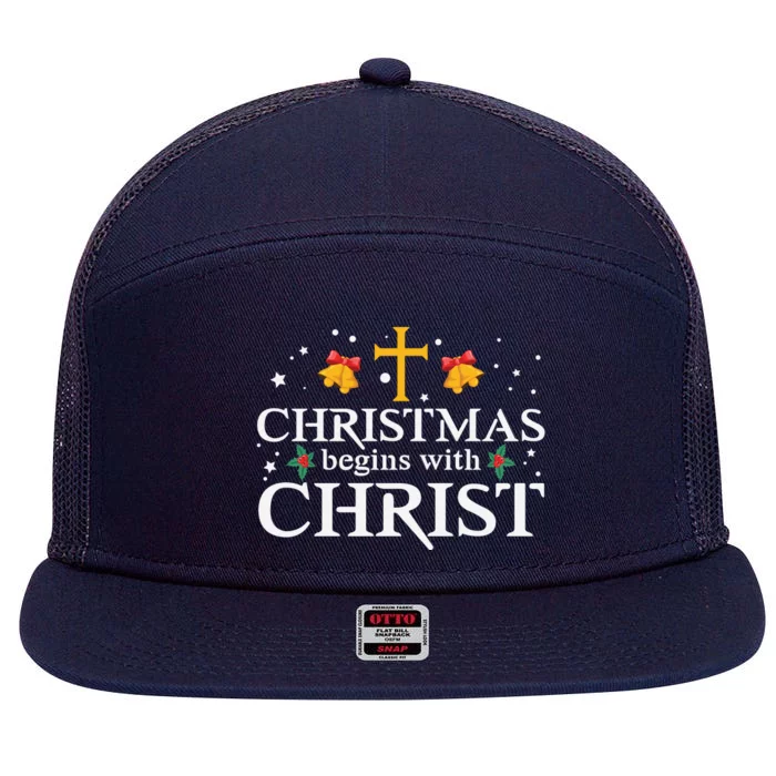 Christmas Begins With Christ 7 Panel Mesh Trucker Snapback Hat