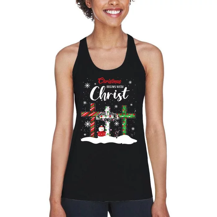 Christmas Begins With Christ Snowman Christian Cross Xmas Women's Racerback Tank