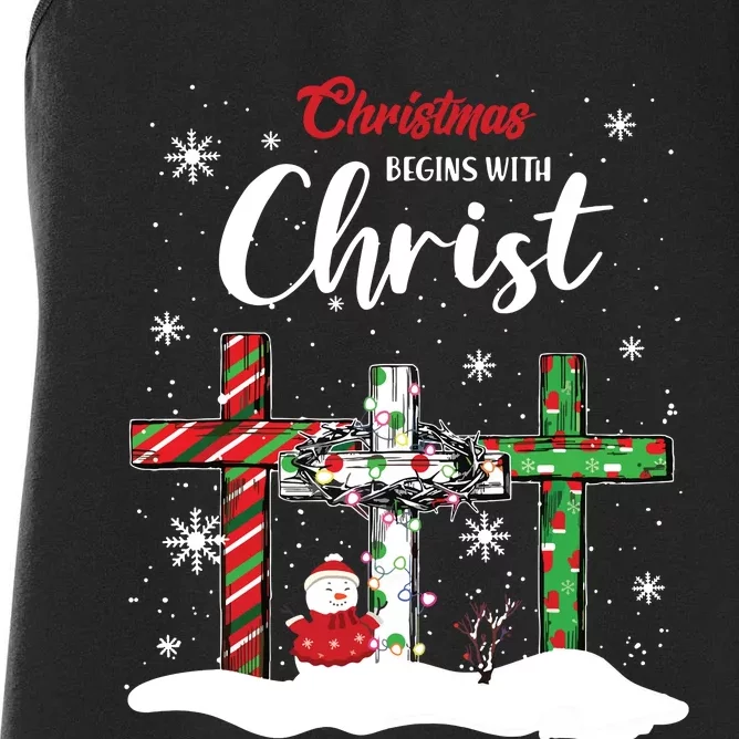 Christmas Begins With Christ Snowman Christian Cross Xmas Women's Racerback Tank