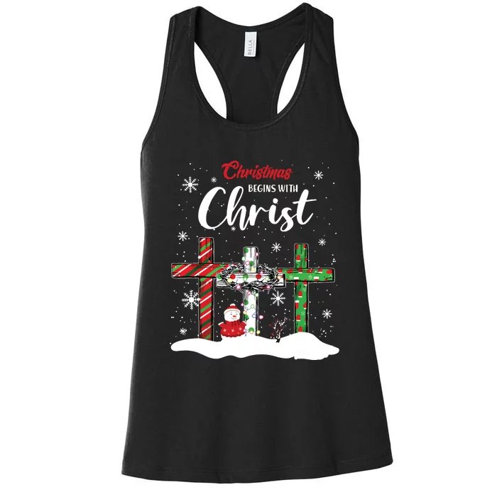 Christmas Begins With Christ Snowman Christian Cross Xmas Women's Racerback Tank