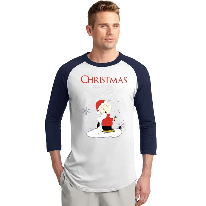 Christmas Begins With Christ Xmas Gift Holiday Costume Baseball Sleeve Shirt