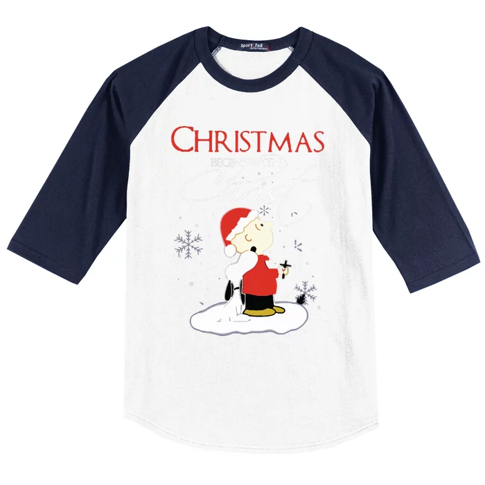 Christmas Begins With Christ Xmas Gift Holiday Costume Baseball Sleeve Shirt