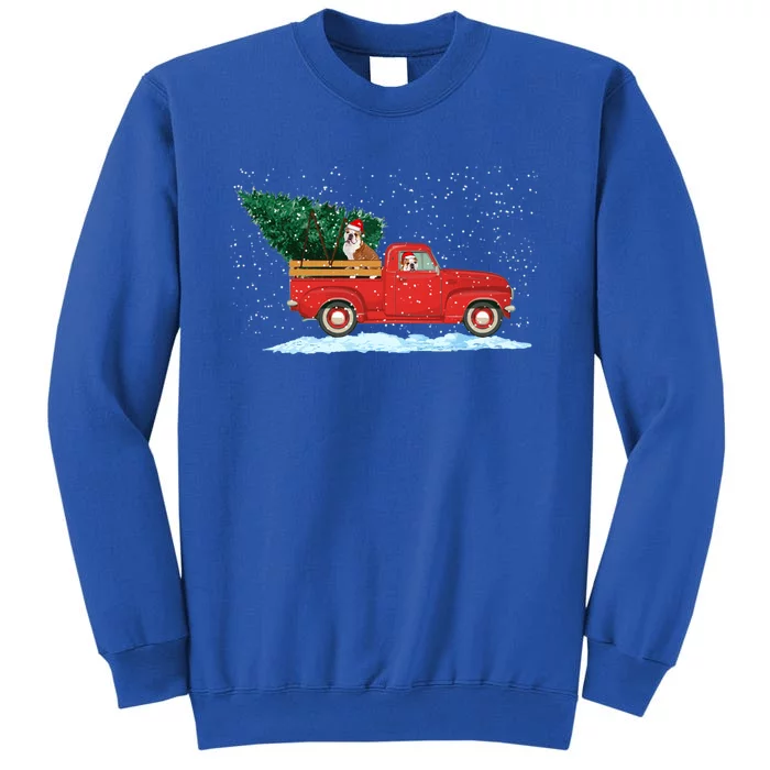 Cute Bulldog With Vintage Red Pickup Truck Christmas Tree Cool Gift Sweatshirt