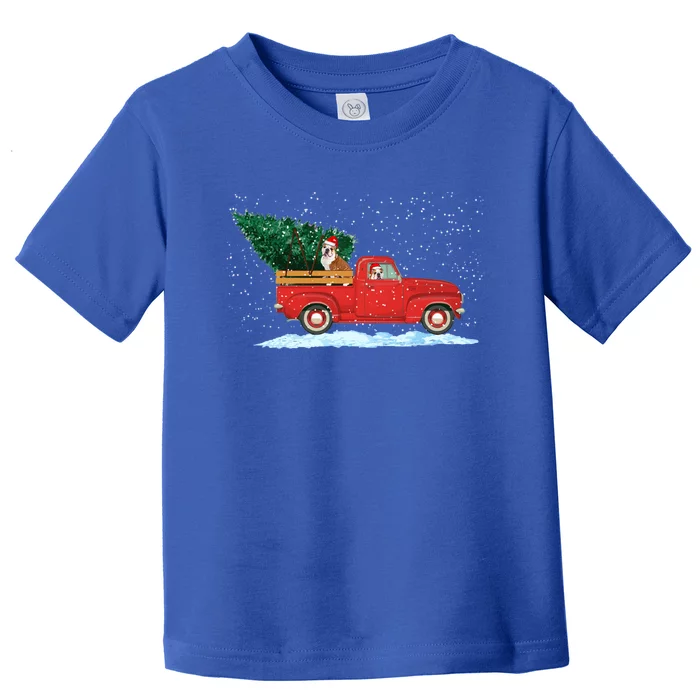 Cute Bulldog With Vintage Red Pickup Truck Christmas Tree Cool Gift Toddler T-Shirt