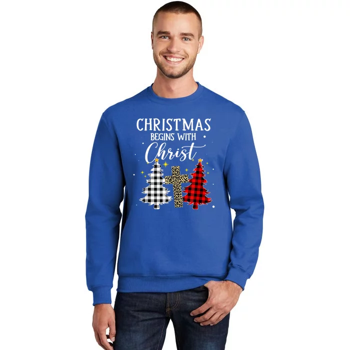 Christmas Begins With Christ Jesus Cross Christian Sweater Great Gift Tall Sweatshirt