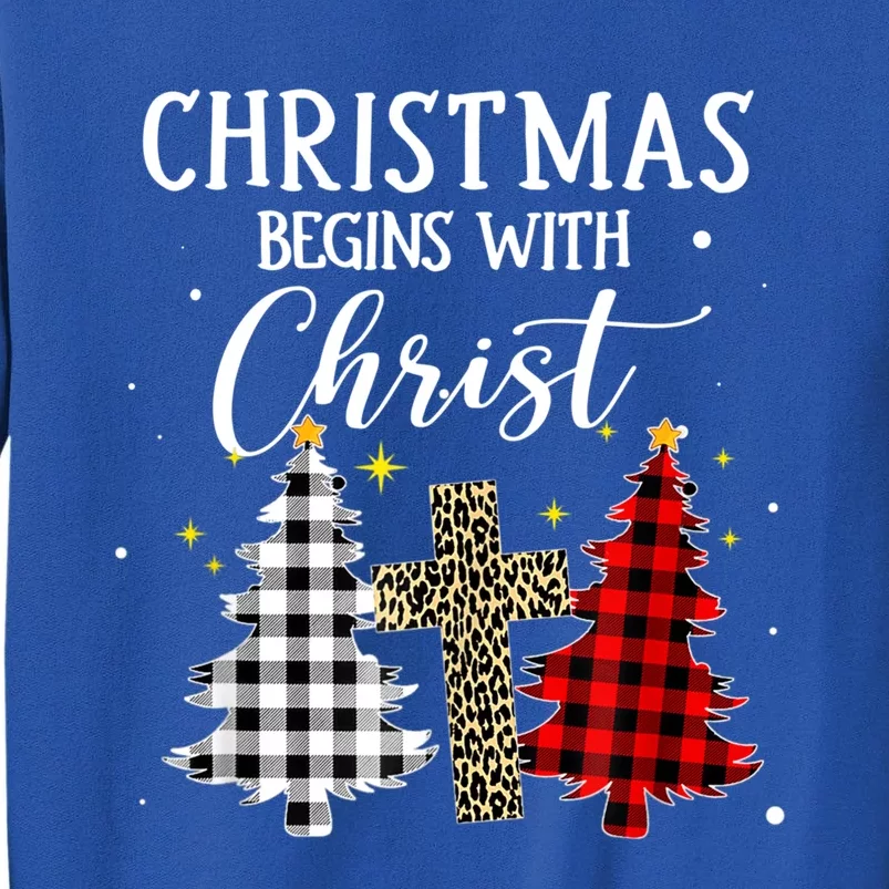 Christmas Begins With Christ Jesus Cross Christian Sweater Great Gift Tall Sweatshirt