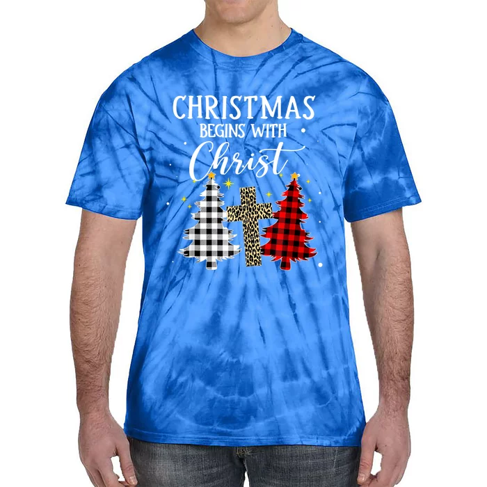 Christmas Begins With Christ Jesus Cross Christian Sweater Great Gift Tie-Dye T-Shirt