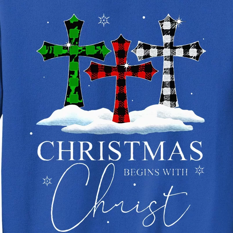 Christmas Begins With Christ Jesus Cross Christian Pajama Sweatshirt