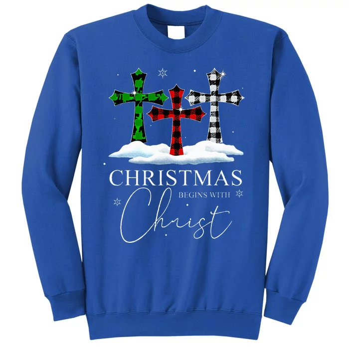 Christmas Begins With Christ Jesus Cross Christian Pajama Sweatshirt