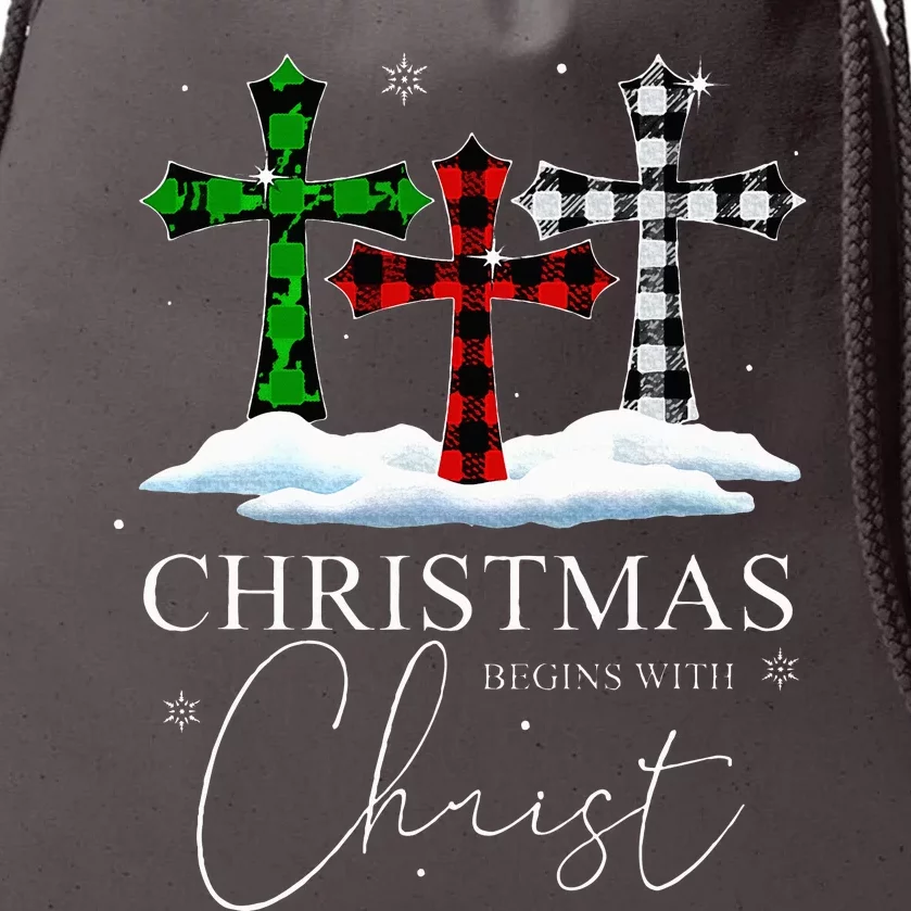 Christmas Begins With Christ Jesus Cross Christian Pajama Drawstring Bag