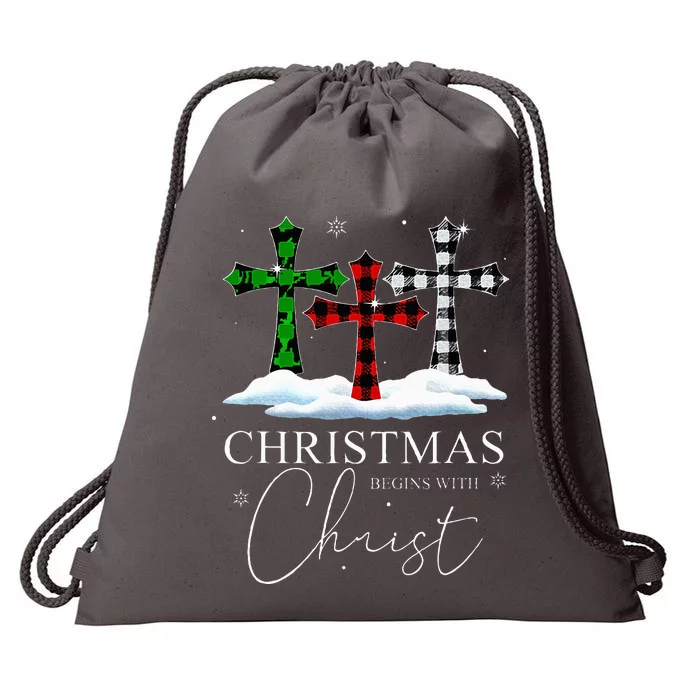 Christmas Begins With Christ Jesus Cross Christian Pajama Drawstring Bag