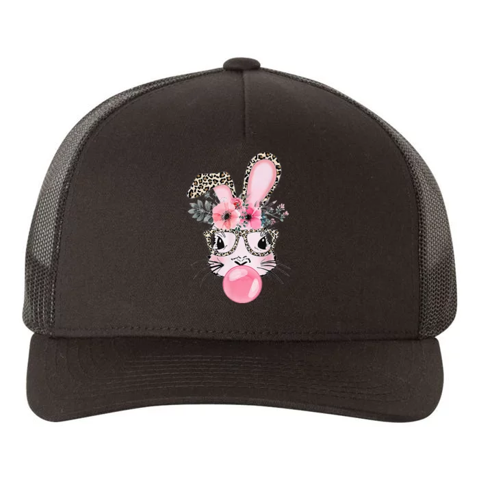 Cute Bunny With Leopard Glasses Bubblegum Easter Day Gifts Yupoong Adult 5-Panel Trucker Hat