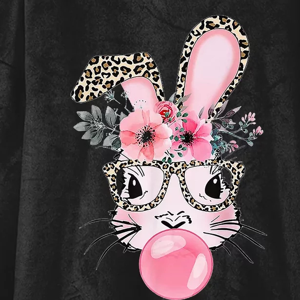 Cute Bunny With Leopard Glasses Bubblegum Easter Day Gifts Hooded Wearable Blanket