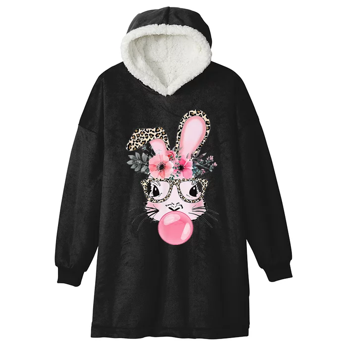 Cute Bunny With Leopard Glasses Bubblegum Easter Day Gifts Hooded Wearable Blanket