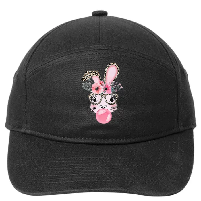 Cute Bunny With Leopard Glasses Bubblegum Easter Day Gifts 7-Panel Snapback Hat