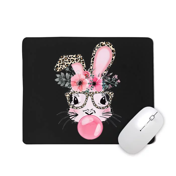 Cute Bunny With Leopard Glasses Bubblegum Easter Day Gifts Mousepad