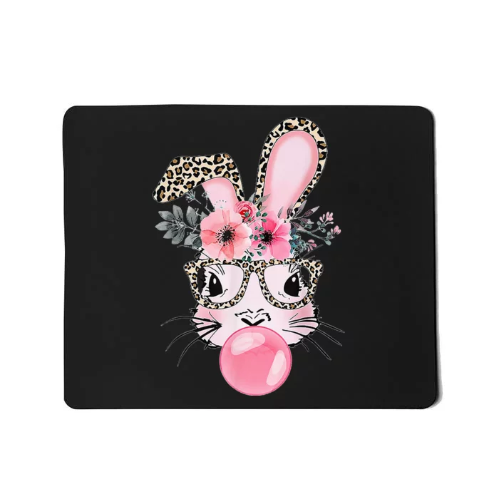 Cute Bunny With Leopard Glasses Bubblegum Easter Day Gifts Mousepad